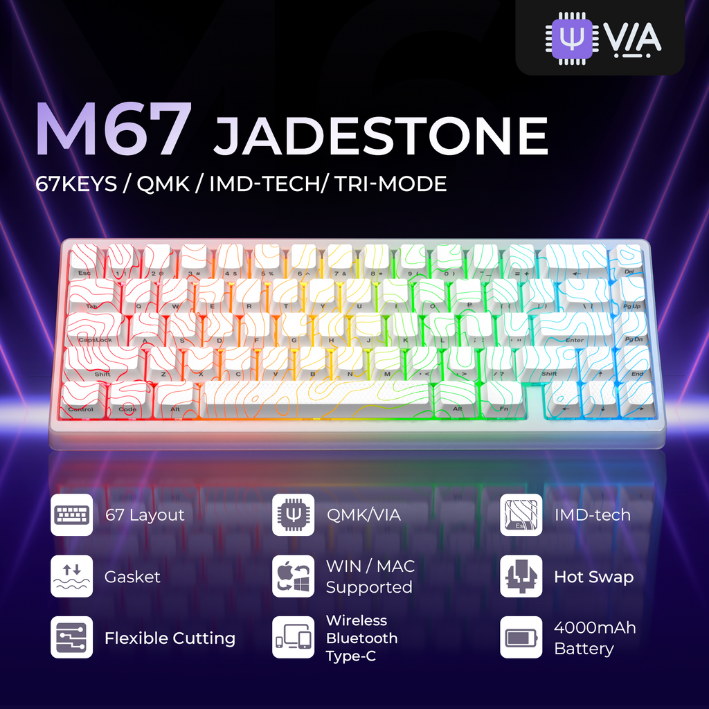 XVX M67 JadeStone Stellar White Tri-Mode RGB Mechanical Keyboard